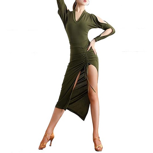 

Latin Dance Dress Solid Women's Training Performance Long Sleeve High Poly&Cotton Blend