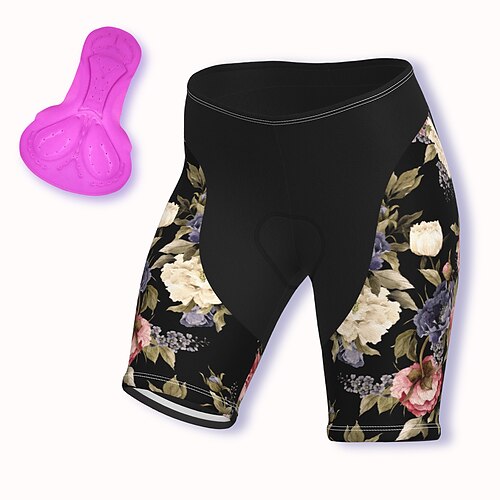 

21Grams Women's Bike Shorts Cycling Padded Shorts Bike Shorts Pants Mountain Bike MTB Road Bike Cycling Sports Floral Botanical 3D Pad Fast Dry Breathable Quick Dry Black Polyester Spandex Clothing