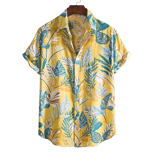 

Men's Shirt Graphic Shirt Animal Letter Button Down Collar Yellow Other Prints Daily Vacation Short Sleeve collared shirts Print Clothing Apparel Boho Designer Beach