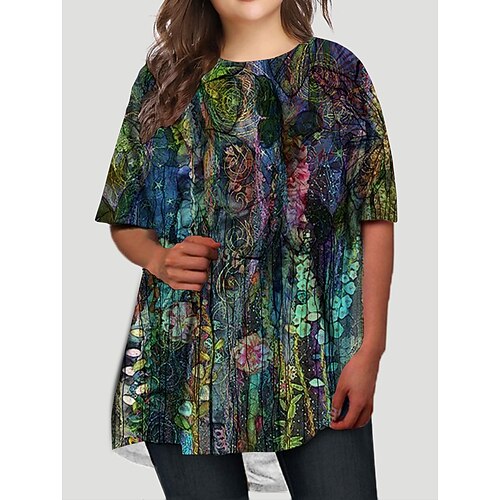 

Women's Plus Size T Shirt Dress Tee Dress Graphic Crew Neck Print Half Sleeve Fall Spring Basic Casual Short Mini Dress Causal Daily Dress / Butterfly