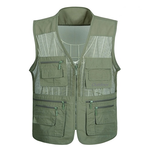 

Men's Fishing Vest Military Tactical Vest Hiking Vest Sleeveless Vest / Gilet Jacket Top Outdoor Breathable Quick Dry Lightweight Multi Pockets Polyester Army Green Grey Ivory Hunting Fishing Climbing