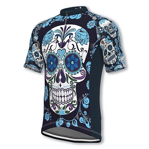 

21Grams Men's Cycling Jersey Short Sleeve Bike Jersey Top with 3 Rear Pockets Mountain Bike MTB Road Bike Cycling Breathable Quick Dry Moisture Wicking Soft Yellow Dark Navy Graphic Skull Sugar Skull