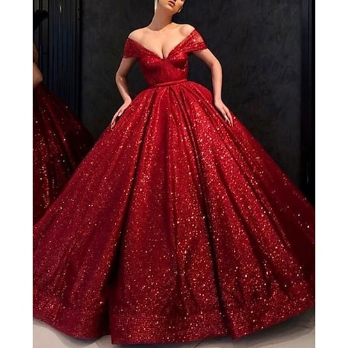 

Ball Gown Evening Dresses Luxurious Dress Engagement Floor Length Short Sleeve V Neck Lace with Pleats 2022 / Formal Evening / Sparkle & Shine