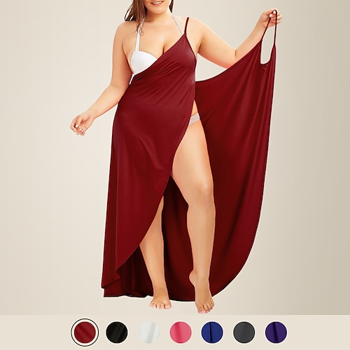 

Women's V Neck Beach Dress Strap Backless Bathing Suit Solid Colored Female Short Wrap Cover Up