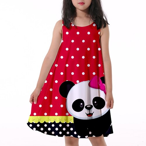 

Kids Girls' Dress Animal Knee-length Dress Print Sleeveless Dress Summer Red