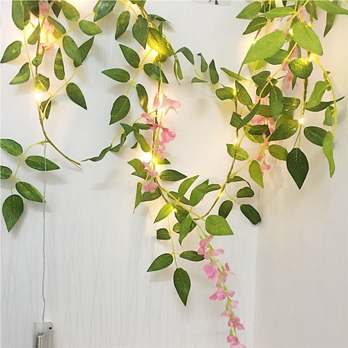 

2m String Lights 20 LEDs 1pc Warm White Valentine's Day Artificial Plant Lights New Year's Indoor Decorative Holiday AA Batteries Powered