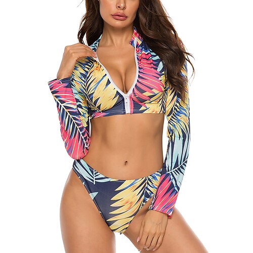 

Women's Swimwear Tankini Plus Size Swimsuit for Big Busts Print Rainbow Color Block Blue Pink Rainbow Brown High Neck Set Bathing Suits Tankini Sets Basic