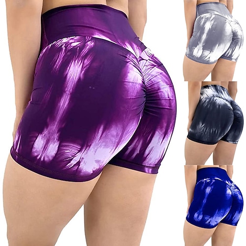 

Women's Yoga Pants Scrunch Butt Ruched Butt Lifting Tummy Control Butt Lift Quick Dry High Waist Yoga Fitness Gym Workout Shorts Bottoms Tie Dye Gray Purple Dark Blue Sports Activewear Stretchy Skinny