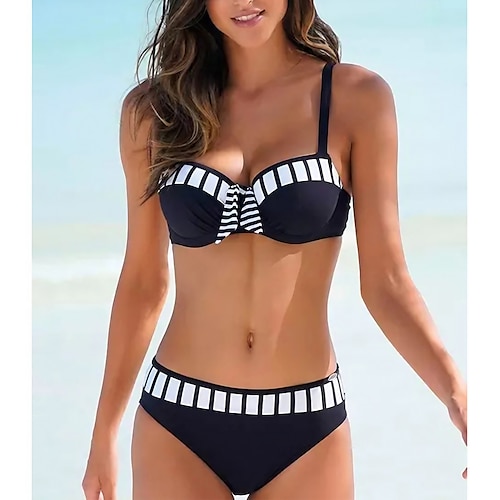 

Women's Swimwear Bikini Normal Swimsuit Backless High Waist Stripe Knotted Striped Black Padded Strap Bathing Suits Online Canada Sexy / Padded Bras