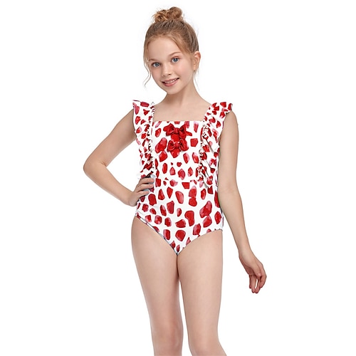 

Kids Girls' One Piece Swimwear Outdoor Polka Dot Cute Ruched Bathing Suits 3-12 Years Summer Blue Orange Red