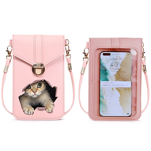 

Women's Kids Girls' Handbags Messenger Bag Mobile Phone Bag Messenger Bag PU Leather 3D Print Cat Daily Traveling Going out Wine Black Pink Dusty Rose