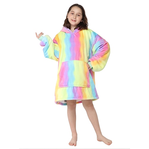 

Kid's Oversized Hoodie Blanket Wearable Blanket With Pocket Unicorn Color Block Onesie Pajamas Flannel Fabric Cosplay For Boys and Girls Halloween Animal Sleepwear Cartoon Festival / Holiday Costumes