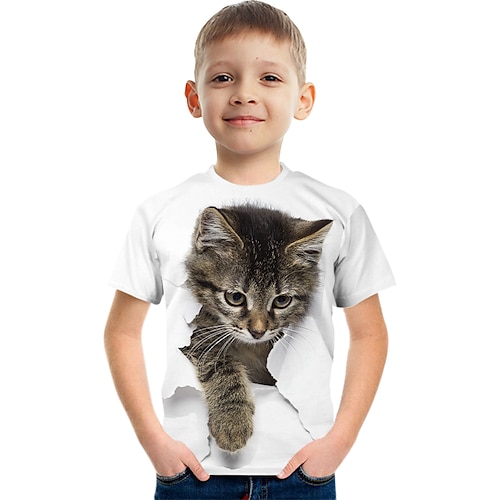 

maglietta per ragazzi maglietta manica corta gatto dinosauro grafica 3d stampa animale scuola bambini top gatto bianco attivo gatto bianco brillante bianco