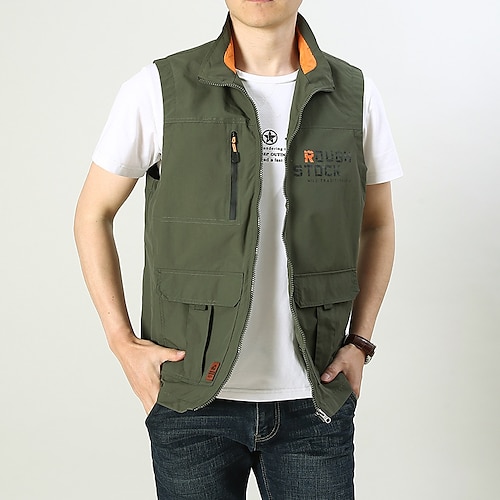 

Men's Fishing Vest Sleeveless Vest / Gilet Outdoor Multi-Pockets Breathable Mesh Quick Dry Lightweight Winter Cotton Solid Colored Army Green Khaki Dark Blue Fishing Hiking Camping