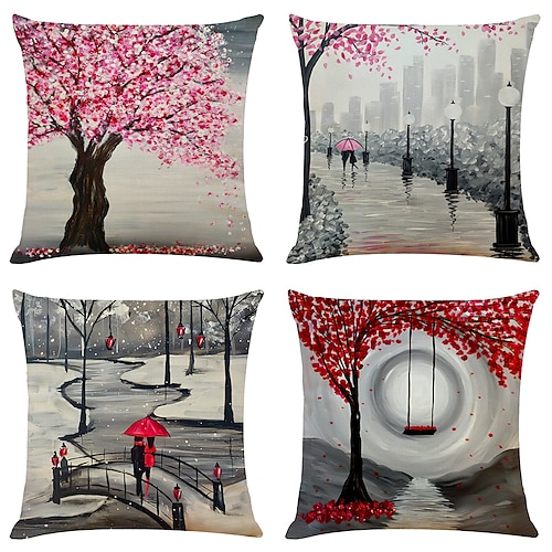 

4 pcs Pillow Cover 3D Simple Classic Square Zipper Traditional Classic Faux Linen