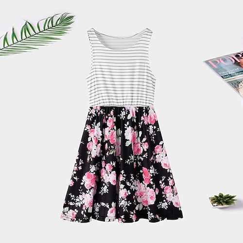 

Bambino (1-4 anni) Da ragazza Vestito A foglia Floreale Banda Maxi Vestito Esterno Con balze Girocollo Senza maniche Festività Vestito 3-7 anni Estate Multicolore