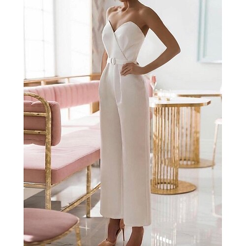 

Jumpsuits Wedding Dresses Sweetheart Neckline Ankle Length Stretch Satin Sleeveless Simple Casual Elegant with Sashes / Ribbons 2022