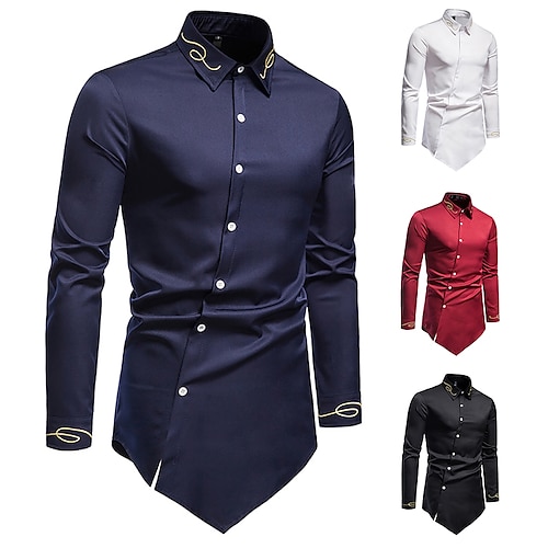 

Men's Shirt Prom Shirt Solid Colored Collar Button Down Collar Wine Navy Blue White Black Other Prints Causal Daily Long Sleeve Clothing Apparel Cotton Personalized Solid Color Casual