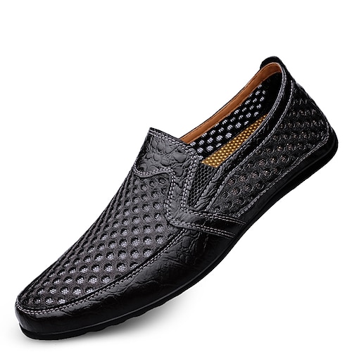 

Men's Loafers & Slip-Ons Comfort Loafers Summer Loafers Casual Outdoor Athletic Walking Shoes Mesh Cowhide Breathable Handmade Booties / Ankle Boots Black Brown Blue Spring Summer