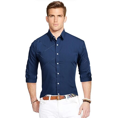 

Men's Dress Shirt Solid Colored Collar Blue Pink Wine Fuchsia Red Wedding Party Long Sleeve Clothing Apparel Luxury Formal Shiny / Spring / Fall