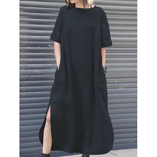 

Women's T Shirt Dress Tee Dress Long Dress Maxi Dress Green Black Wine Short Sleeve Pure Color Patchwork Spring Summer Crew Neck S M L XL XXL 3XL 4XL 5XL