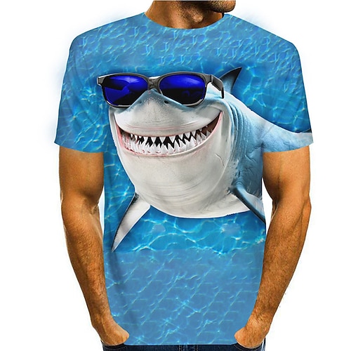 

Men's Tee T shirt Shirt 3D Print Graphic Prints Shark Animal Round Neck Daily Holiday Print Short Sleeve Tops Casual Designer Big and Tall Blue / Summer