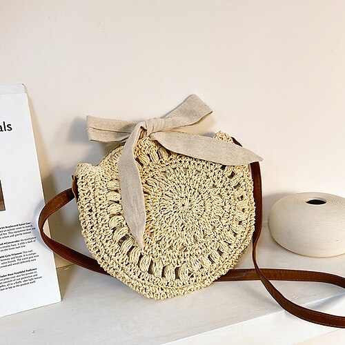

Women's 2022 Messenger Bag Crossbody Bag Straw Bag Straw Holiday Beach Khaki