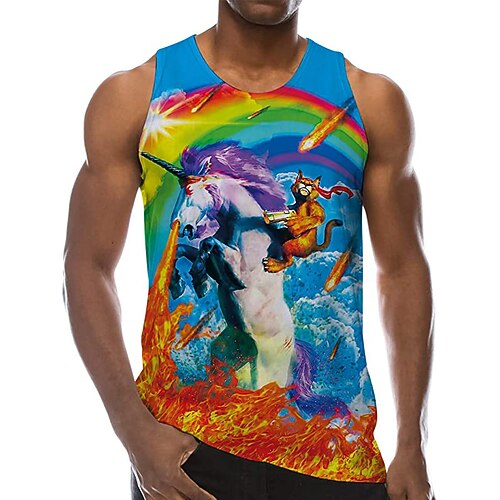 

Men's Tank Top Unicorn Crew Neck Sleeveless Daily Holiday Tops Casual Beach Summer T Shirts