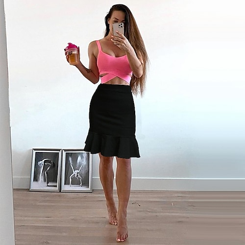 

Women's Skirt Pencil Knee-length Polyester Black Skirts Autumn / Fall Ruffle Streetwear Elegant Valentine's Day Going out S M L / Trumpet / Mermaid