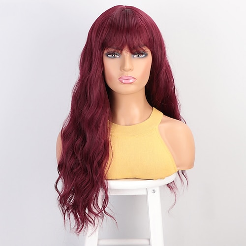 

Synthetic Wig Deep Wave Combination Neat Bang Wig Medium Length A10 A1 A2 A3 A4 Synthetic Hair Women's Cosplay Party Fashion Red Pink