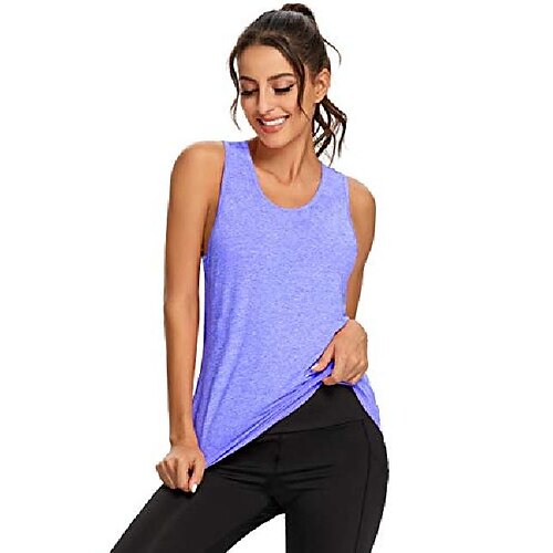 

workout tank tops for women loose fit yoga shirts mesh back racerback muscle tank athletic running tops purple blue