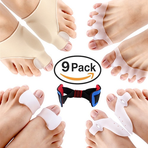 

9 Piecse Soft Silicone Gel Toe Separator Hallux Valgus Bunion Spacers 0verlapping Toes Corrector Bunion Corrector Orthotics Pain Relief Foot Care