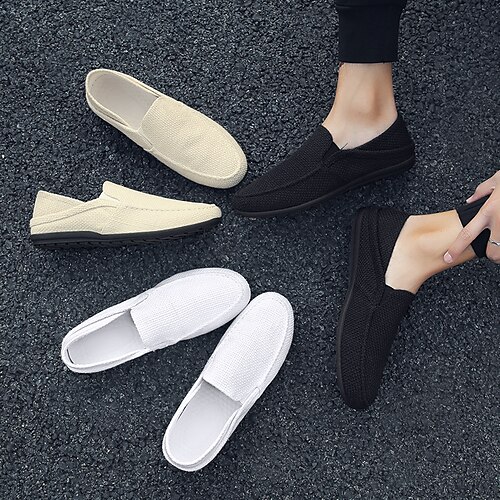 

Herre Tøfler & Slip-ons Sommer loafers Afslappet Klassisk udendørs Daglig Gang Elastisk stof Åndbart Ikke-glider Brug bevis Sort Beige Hvid Forår Sommer