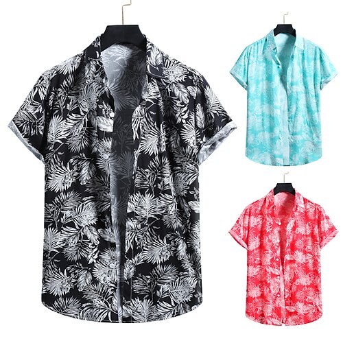 

Men's Shirt 3D Print Graphic Prints Button Down Collar Vacation Beach Print Short Sleeve Tops Blue Black Red