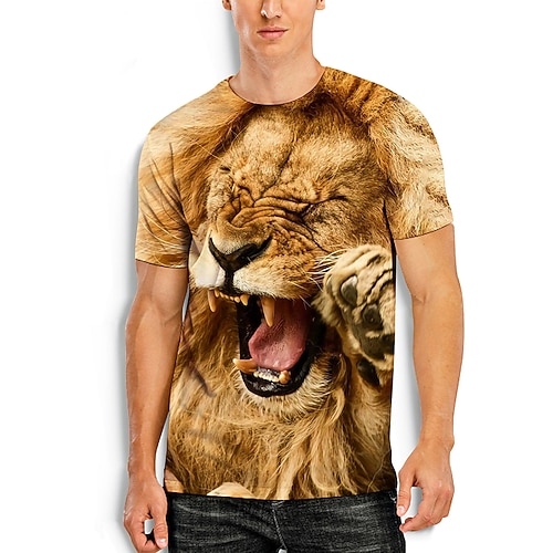 

Men's Tee T shirt 3D Print Graphic Prints Tiger Animal Crew Neck Daily Holiday Print Short Sleeve Tops Basic Casual Khaki