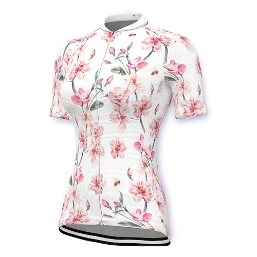 

21Grams Women's Cycling Jersey Short Sleeve Bike Jersey Top with 3 Rear Pockets Mountain Bike MTB Road Bike Cycling Fast Dry Breathable Quick Dry Moisture Wicking White Floral Botanical Polyester