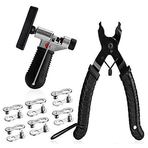 

a akraf bicycle chain repair tool kit with bike link plier, chain breaker splitter tool, 6 pairs bicycle missing links, bicycle mechanic tool kit with chain master link remover and connector