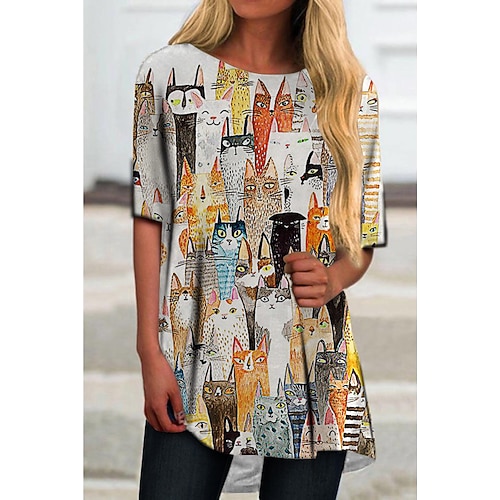 

Women's T Shirt Dress Tee Dress Mini Dress Green Black Blue Half Sleeve Animal Print Fall Spring Autumn Crew Neck S M L XL XXL 3XL