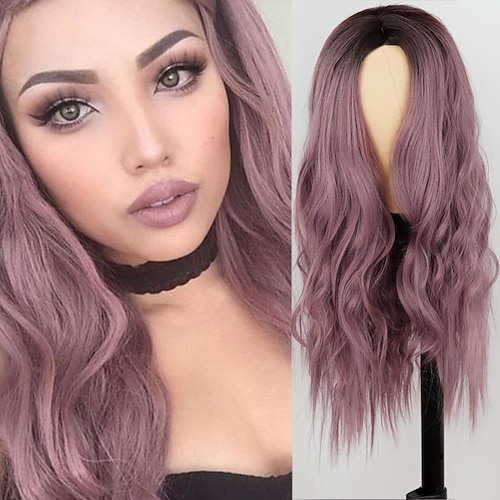 

Purple Wigs for Women Synthetic Wig Deep Wave Middle Part Wig Pink Medium Length A1 A2 A3 A4 A5 Synthetic Hair Cosplay Party Fashion Pink Black