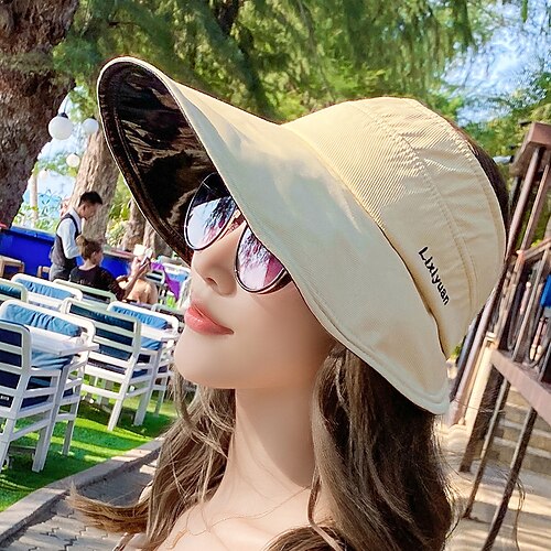 

1 pcs Women's Sun Hat Hiking Cap Visor Wide Brim Summer Outdoor Portable UV Sun Protection Sunscreen Breathable Hat Letter & Number Polyester / Cotton Blend Rosy Pink Khaki Blue for Fishing Climbing