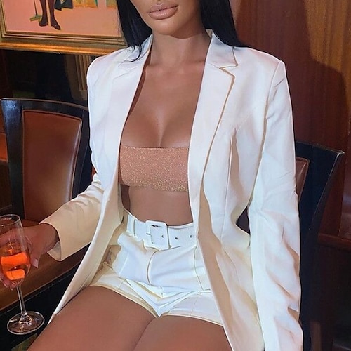 

Women's Blazer Chic & Modern Slim Fit Office Wear to work Outdoor clothing Daily Wear Polyester Coat Fall Spring Summer Black Pink Yellow Open Front V Neck Regular Fit S M L XL XXL 3XL