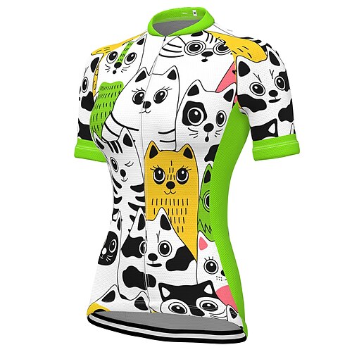 

21Grams Women's Cycling Jersey Short Sleeve Bike Jersey Top with 3 Rear Pockets Mountain Bike MTB Road Bike Cycling Fast Dry Breathable Quick Dry Moisture Wicking Green Graphic Cat Polyester Spandex