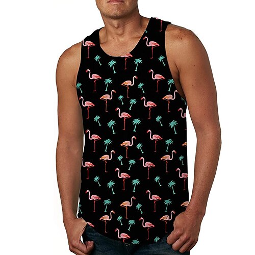 

Men's Tank Top Vest Undershirt Flamingo Crew Neck Black 3D Print Daily Holiday Sleeveless 3D Print Clothing Apparel Casual Beach / Summer / Summer