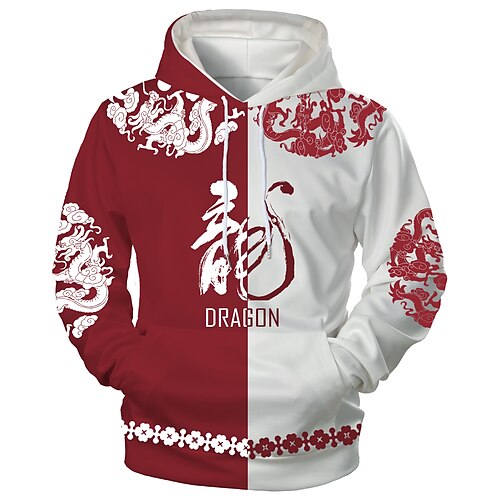 

Men's Pullover Hoodie Sweatshirt Dragon 3D Print Hooded Daily Holiday 3D Print 3D Print Hoodies Sweatshirts Long Sleeve Red