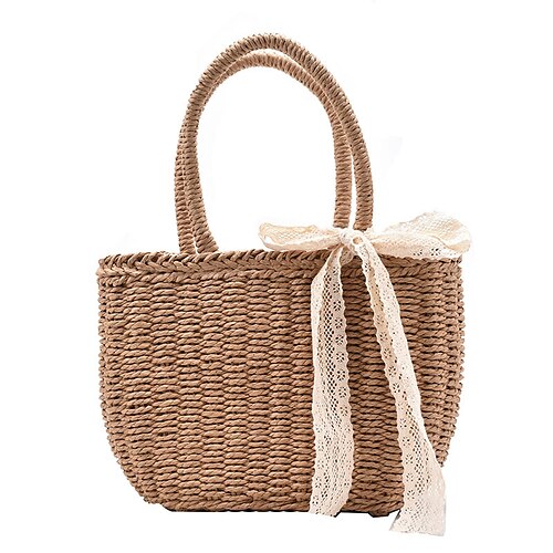 

Women's 2022 Handbags Top Handle Bag Straw Bag Straw Date Beach Khaki Beige