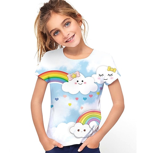 

Bambino Da ragazza maglietta T-shirt Manica corta Arcobaleno Pop art 3D Con stampe Azzurro Bambini Top Attivo