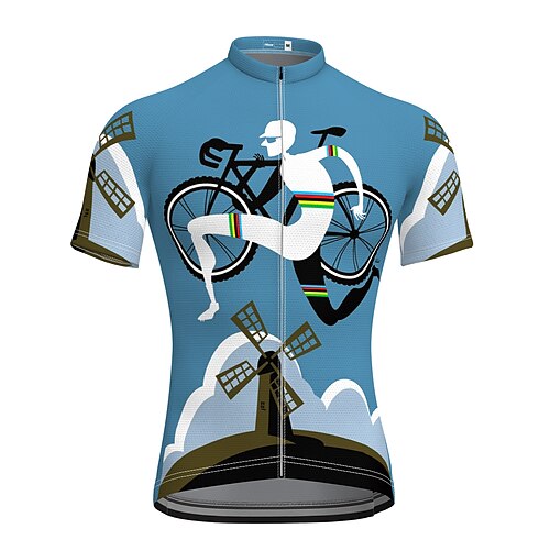 

21Grams Men's Cycling Jersey Short Sleeve Bike Jersey Top with 3 Rear Pockets Mountain Bike MTB Road Bike Cycling Breathable Quick Dry Moisture Wicking Soft Blue Graphic Polyester Spandex Sports