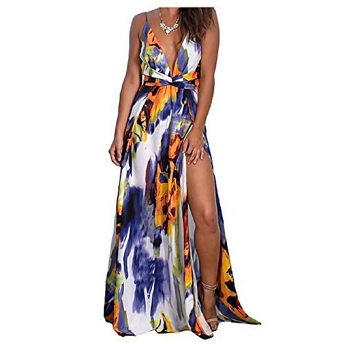 

Women's Casual Dress Swing Dress Long Dress Maxi Dress Purple / Golden Red and green mixed Yellow Sleeveless Spring Summer S M L XL