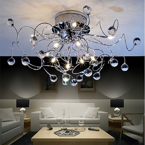 

56cm Crystal Ceiling Light Flush Mount Lights Metal Chrome LED Nordic Style 9 Heads 110-120V 220-240V