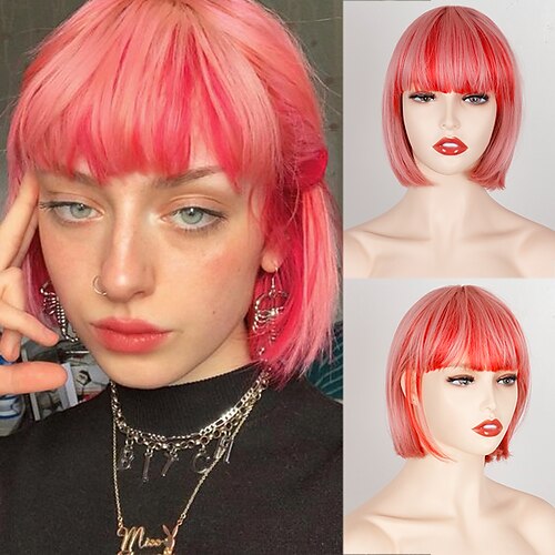 

Synthetic Wig Natural Straight Short Bob Wig Pink Short A1 A2 A3 A4 A5 Synthetic Hair Women's Cosplay Party Fashion Pink Red